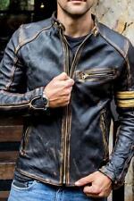 Men's Black Biker Vintage Motorcycle Distressed Cafe Racer Leather Jacket
