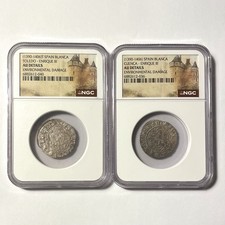 Lot of 2 Medieval Silver Coins. 1390-1406 SPAIN, ENRIQUE III. NGC SLABBED