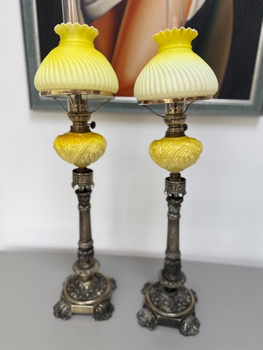Pair antique yellow embossed - antique,