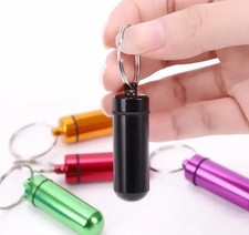 Waterproof Aluminium Pill Holder Capsule with Keyring – Portable Mini Container