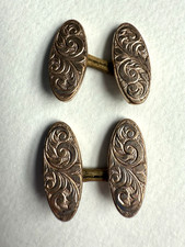 ANTIQUE VICTORIAN 9CT GOLD PLATED CUFFLINKS. ENGRAVED