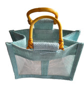 Jute Gift Bag Blue with wooden