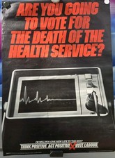 Vintage Labour NHS Political Poster Vote for Death Health Service Original 1980s