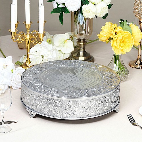Silver wide round floral - silver, 18"