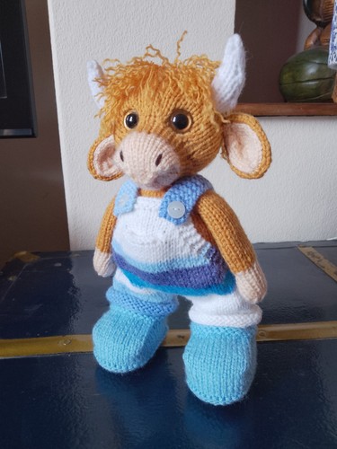Hand knitted soft toy - knitted, cow