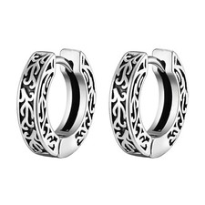 Stainless Steel Vine Hoop Earrings for Men Patterned Piercing Huggie Earrings