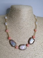 Cultured Freshwater Pave Pearl & Rhodochrosite gemstone Necklace 659