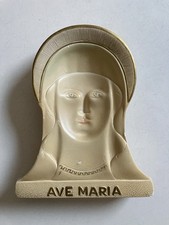 Vintage 1950s Chalkware “Ave Maria “ Madonna Head Wall Plaque Religious 