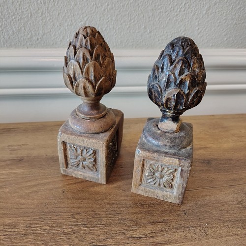 Antique wood staircase finials - antique,