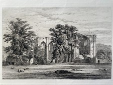 Original Engraving Furness Abbey by Robert Thomas Kent  – C1880
