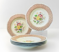 Vintage Set 6 Ridgeways Shelton Pottery Plymouth Transfer Dessert Bowls 8178