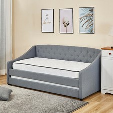 FABRIC LINEN DAYBED WITH UNDERBED TRUNDLE GREY SOFABED GUEST BED TRUNDLE