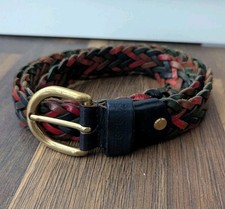 BEAUTIFUL Vintage Italian Woven Leather Belt Gold Brass Buckle 41" Multicolour