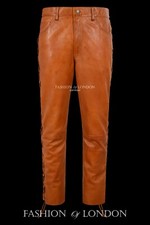 Mens Biker Leather Trouser Tan