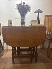 Antique Solid Oak Barley Twist Gate Leg Drop Leaf Table