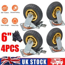 4X 6" inch Heavy Duty Swivel Caster Wheels Castor 1000KG Load, 2 with Brakes