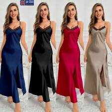 Women Long Lace Chemise Nightgown Sexy Slip Strap Silk Nightdress Lady Negligees