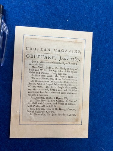 1787 obituary clip mary brook - 1787,