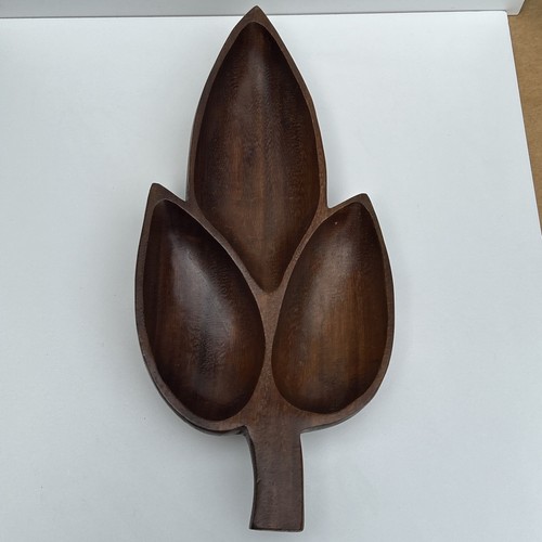 Vtg wooden leaf shaped dish - vtg,