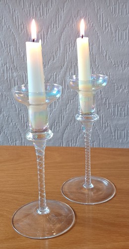 Pair glass candlesticks - glass,