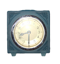 Vintage frosted blue  Art Deco Lalique style clock possibly made by Hoffman