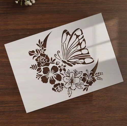 Butterfly floral stencil - floral,