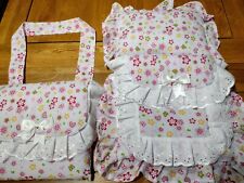 DOLLS PRAM SET AND BAG, SUIT VINTAGE CARRIAGE PRAM *CUTE WHITE WITH FLOWERS*