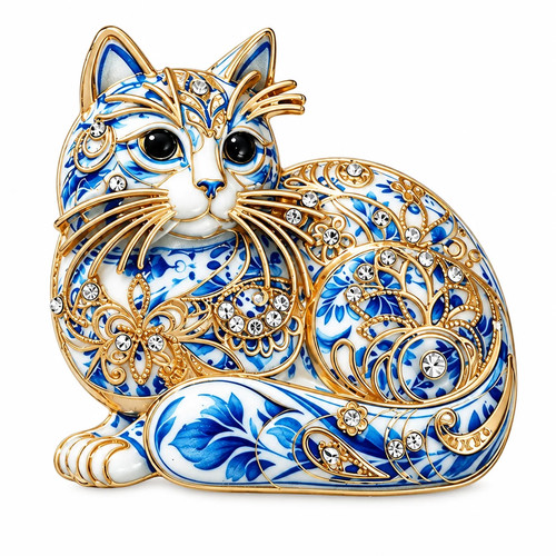Porcelain style cat brooch - porcelain,