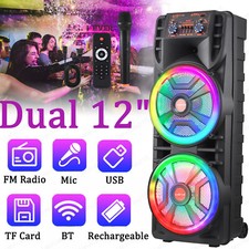 8000W Dual 12'' Bluetooth Speaker Heavy Bass DJ Party Karaok Sound System w/Mic