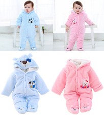 Newborn Winter Fleece Jumpsuit Outfit Hooded Romper Baby Warm Bodysuit Coat New