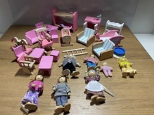 Wooden Dolls house furniture and wooden dolls vintage dolls