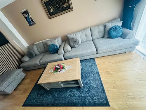 Dfs grey fabric - fabric, l-shaped