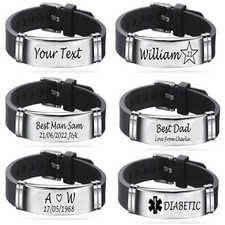Engraved Personalised medical Mens Bracelet ID Birthday boyfriend christmas gift