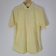 Mens PRIMARK Shirt Yellow Large Slim Fit Short Sleeved Cotton Oxford Lightweight