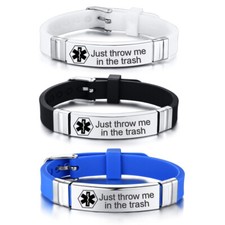Personalized Engraved Medical Alert ID Women Kid Men Bracelet Silicone Wristband