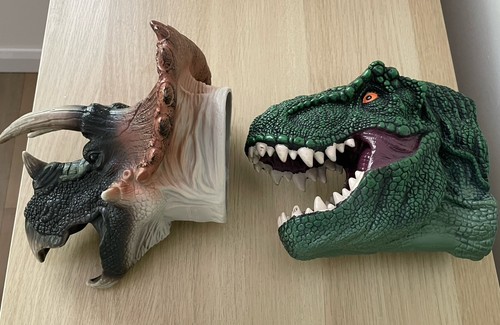 Two dinosaur hand - two, puppets