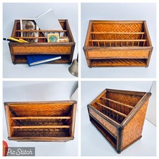 Vtg Bamboo Rattan Letter Holder Mail Organizer Storage Caddy Desk Sorter
