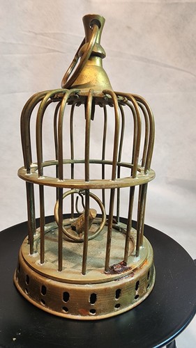 Vintage brass small bird - brass, cage