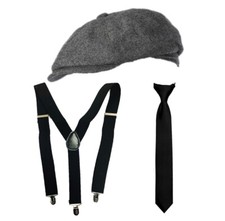 FLAT CAP GANGSTER 1920S SET FANCY DRESS AL CAPONE GANGSTA COSTUME UNISEX
