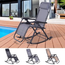 Folding Recliner Chair Outdoor Lounge Rocker Zero-Gravity Seat w/ Adjustable