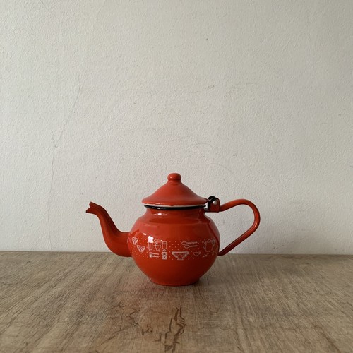 Vintage red czech enamel tea - vintage,