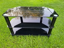 TV Corner Stand for 32-50 Inch TVs Black Tempered Glass Table Unit Modern Design