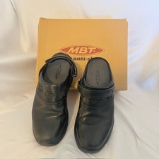 MBT Kipimo Clogs Black Leather Floral Mules Womens 9 Comfort Rocker Shoes Swiss