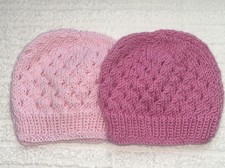 Brand New Pack of 2 Baby Girls Hats Colours Lt Pink, Dark Pink Prem Size Approx