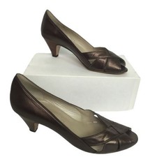 Russell & Bromley Court Shoes Cone Mid Heel Ladies Sz UK 7 Peep Toe Leather