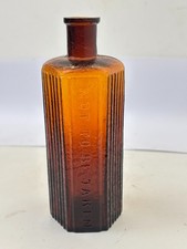 60265 Old Vintage Antique Glass Poison Bottle Hexagonal Amber LARGE!