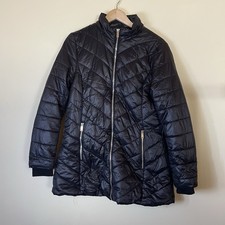 Boohoo Black Chevron Style Faux Fur Puffer Jacket/Coat - UK 10