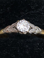 VINTAGE DIAMOND SOLITAIRE RING 18ct Gold Platinum 1920s Style Engagement Ring