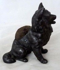 ANTIQUE  DOG PIN CUSHION  VICTORIAN SPITZ   SPELTER OR  PEWTER? 4.25"x 4" 