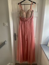 La Femme Coral Sequin Prom Dress Pageant Wedding Maxi Evening Gown size 10